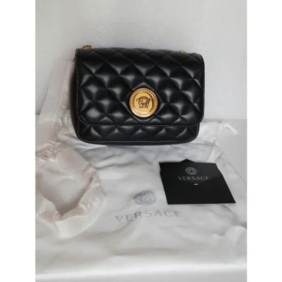 VERSACE Black Quilted Calfskin Leather Medusa Crossbody Bag $2200 NEW WITH TAGS - Picture 2 of 16